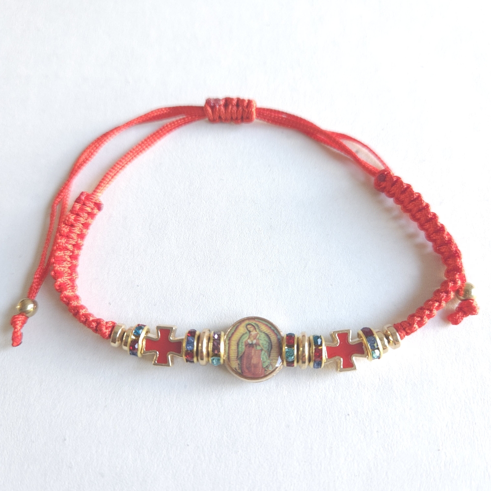 Red Adjustable Bracelet with Religious Charm Virgen De Guadalupe